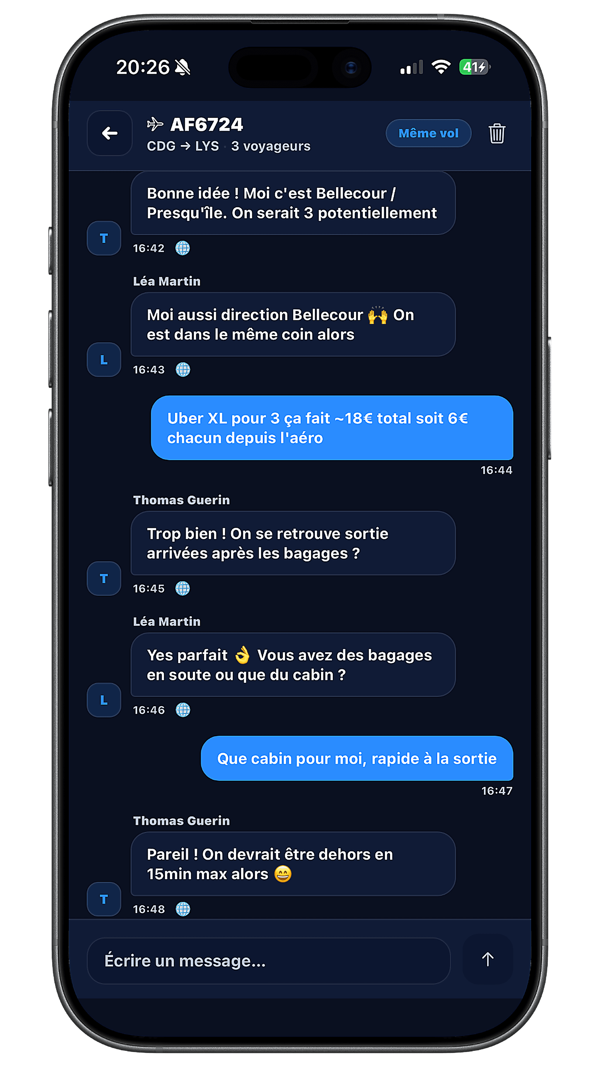 Aperçu de l'application FlyMates